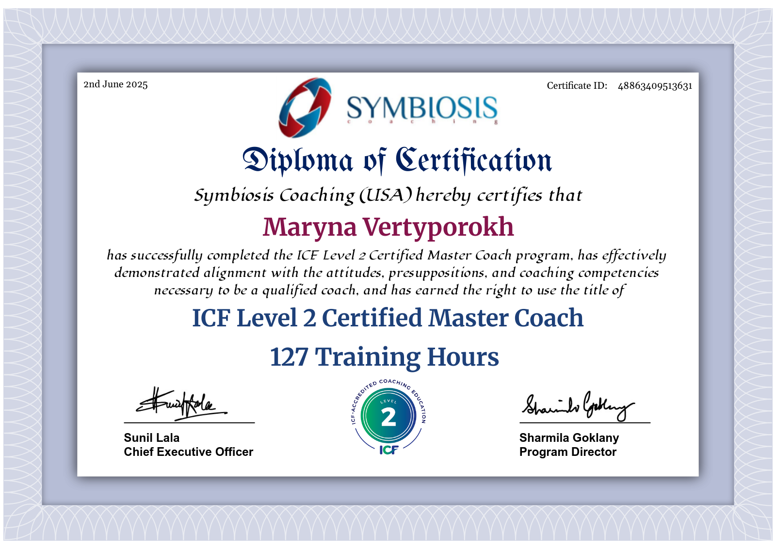 ICF Level 2 Certified Master Coach — Symbiosis Coaching